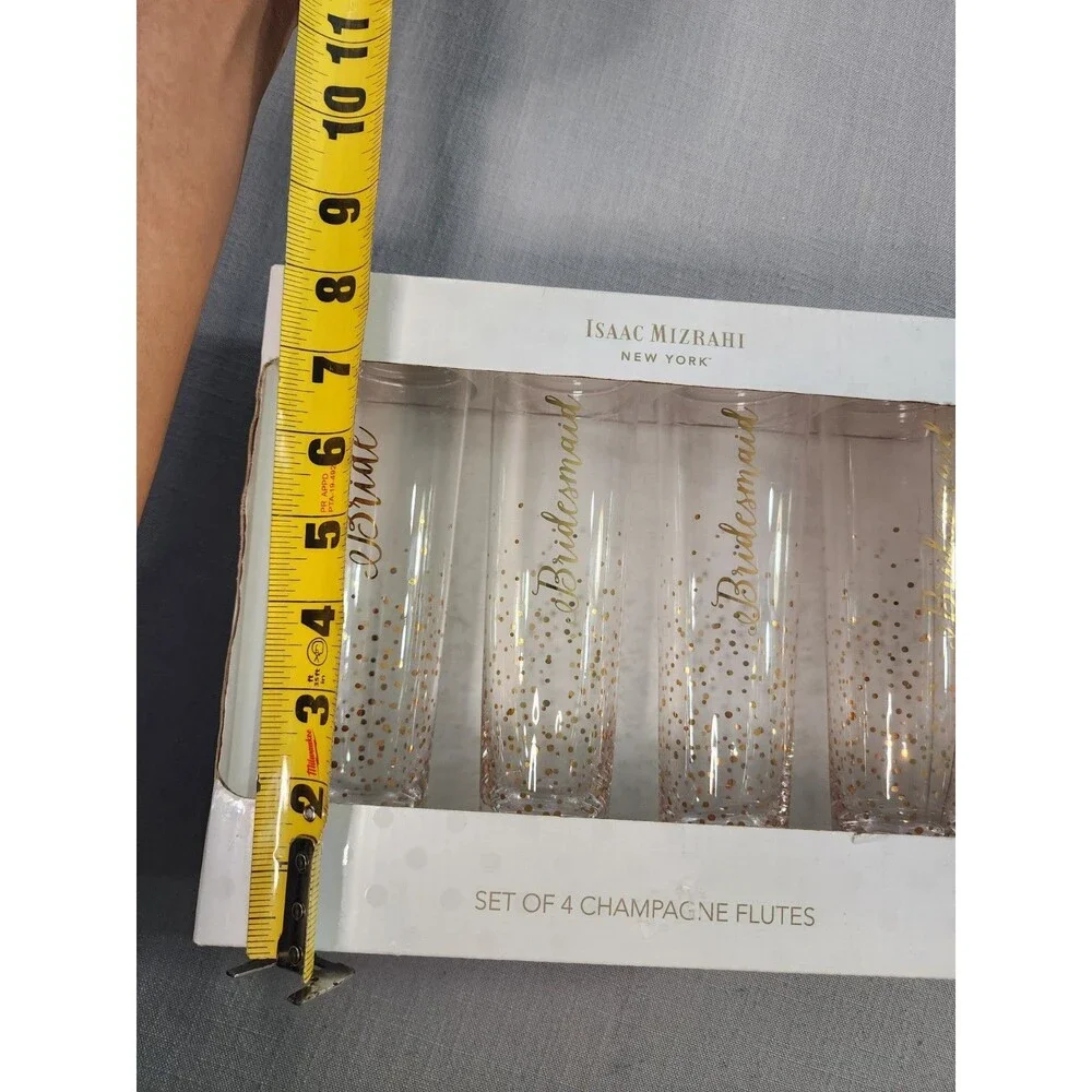 Isaac Mizrahi New York Set of 4 “Bride” Champagne Flutes Gold Confetti...
